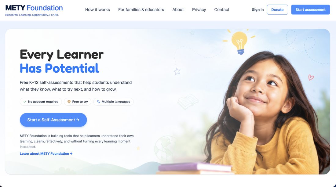 Mety Foundation homepage: Every Learner Has Potential